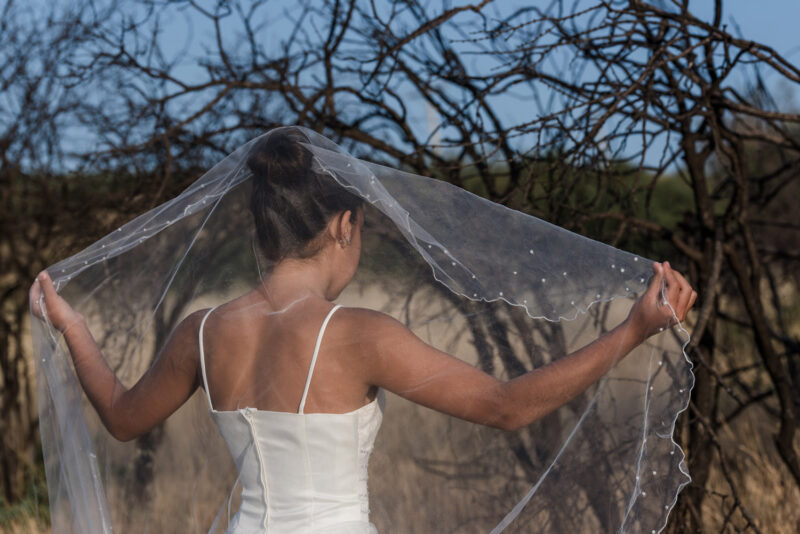 Velo con perlas para novia