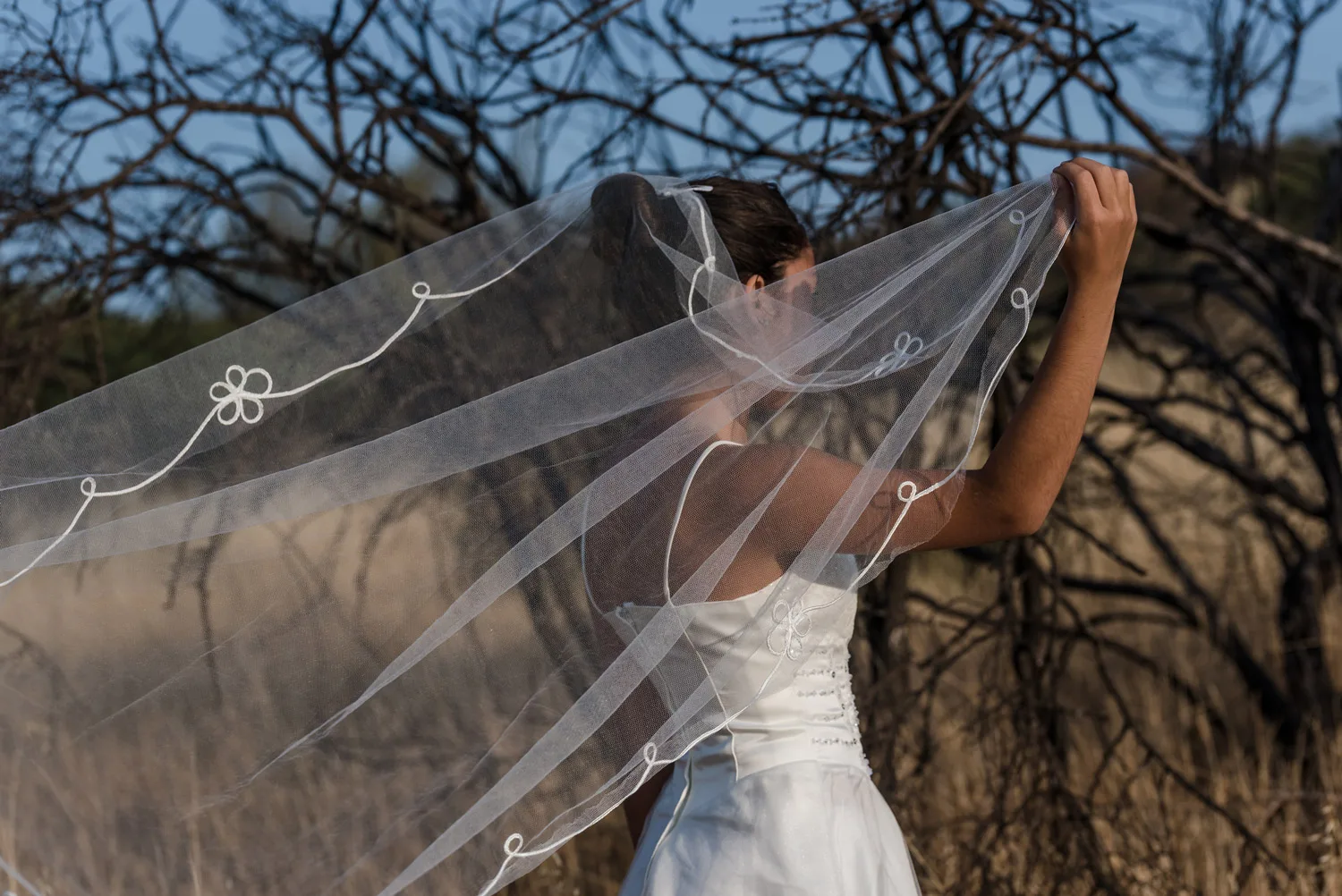 Velo con bordados en bordes para novia